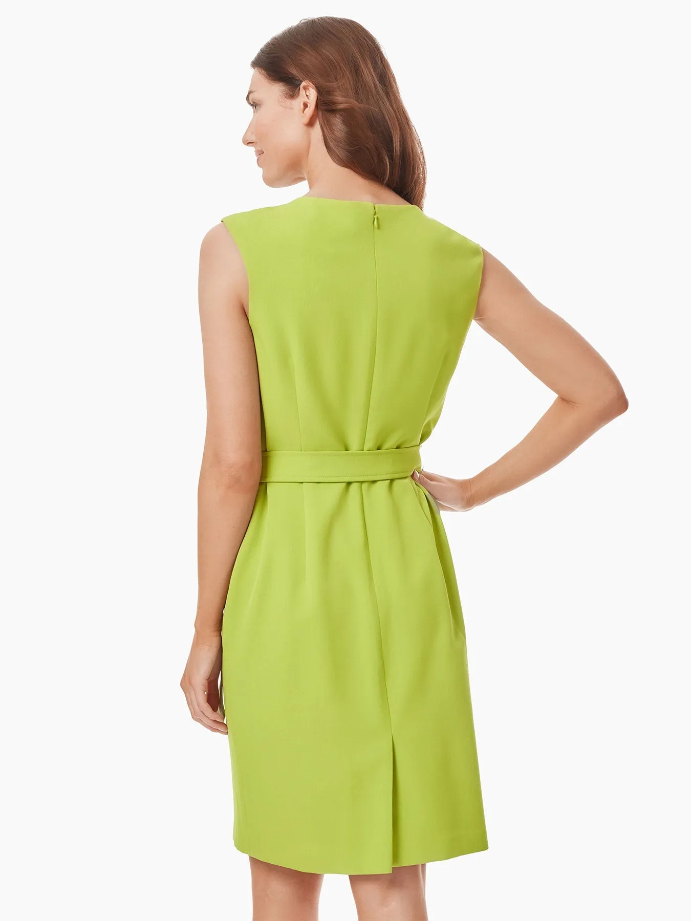 Cap Sleeve Stretch Crepe Tie-Waist Dress