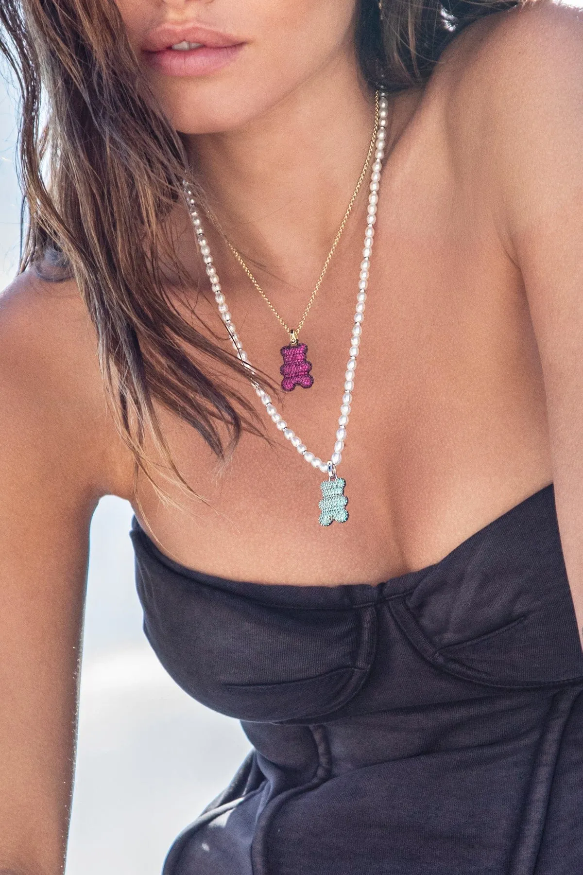 Captain Yummy Bear (CLIPPABLE) Adjustable Necklace with Pearls