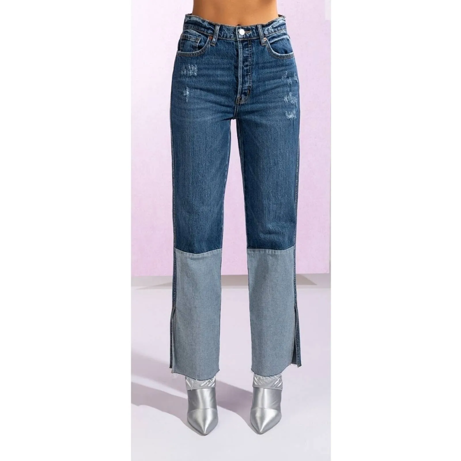 Cello HIGH RISE STRAIGHT LEG PATCHWORK JEANS
