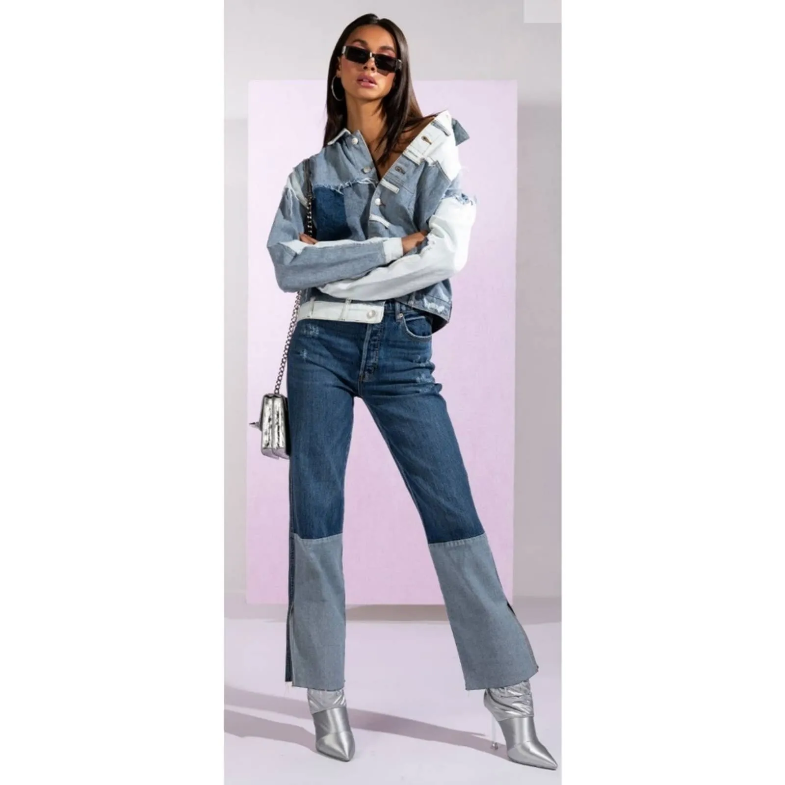 Cello HIGH RISE STRAIGHT LEG PATCHWORK JEANS