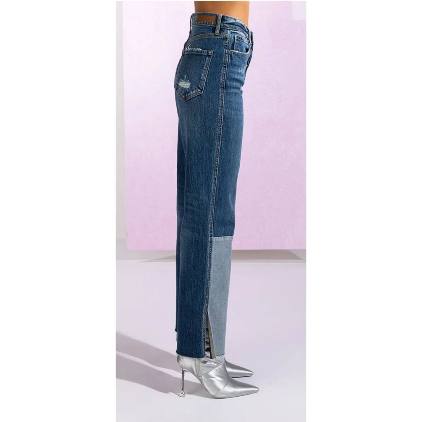 Cello HIGH RISE STRAIGHT LEG PATCHWORK JEANS