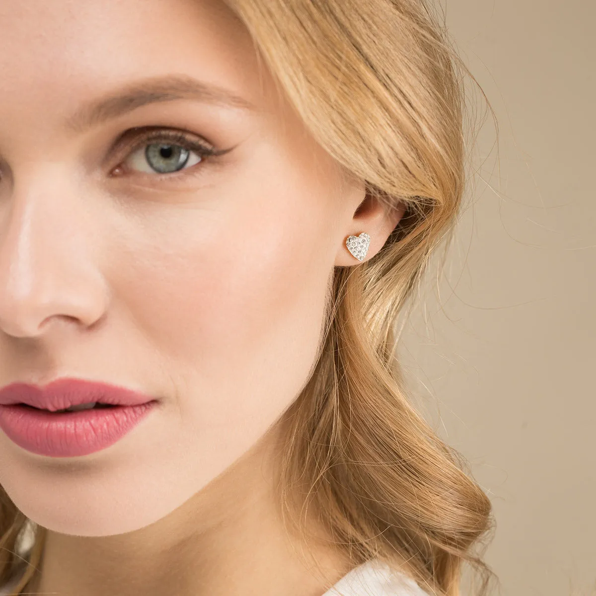 Crystal Pave Heart Earrings Gold Plated