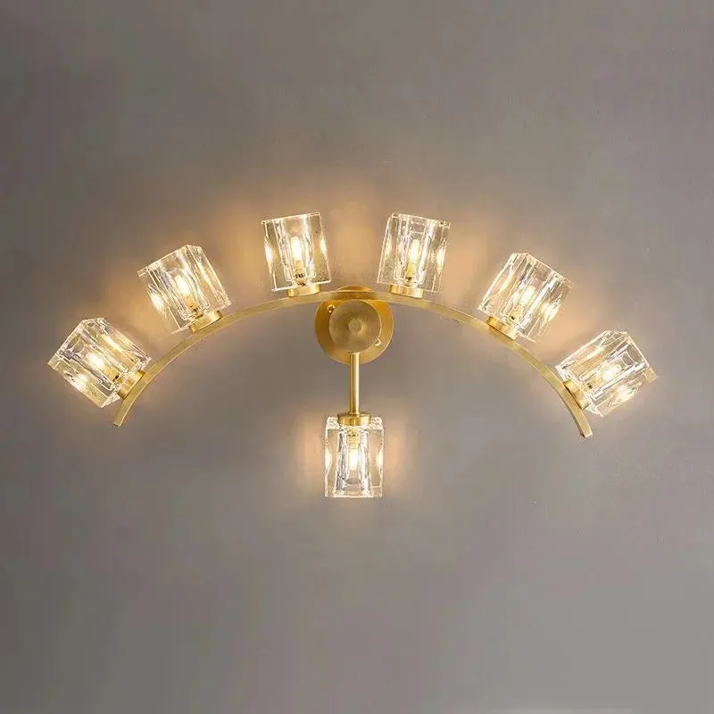 Cube Design Luxury K9 Crystal Modern Golden Copper Ceiling Lamp