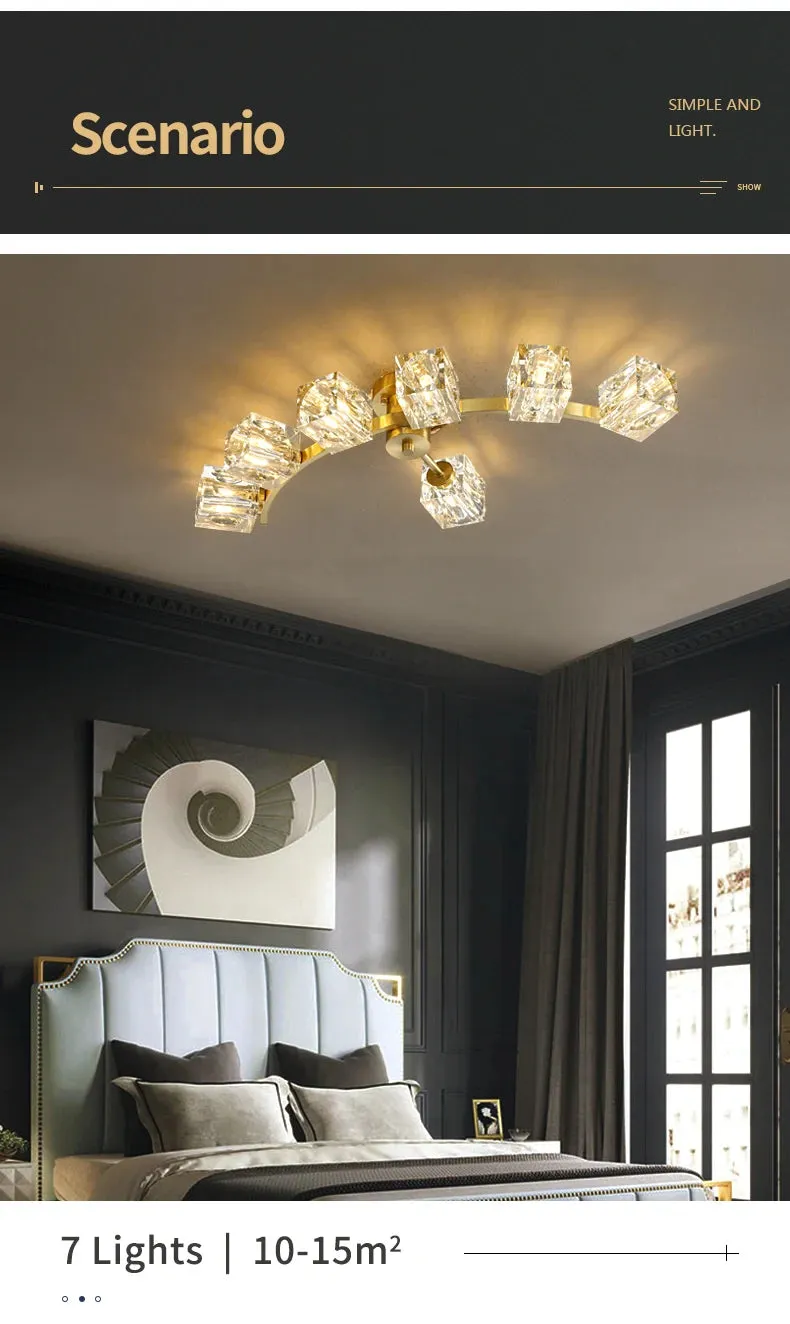 Cube Design Luxury K9 Crystal Modern Golden Copper Ceiling Lamp