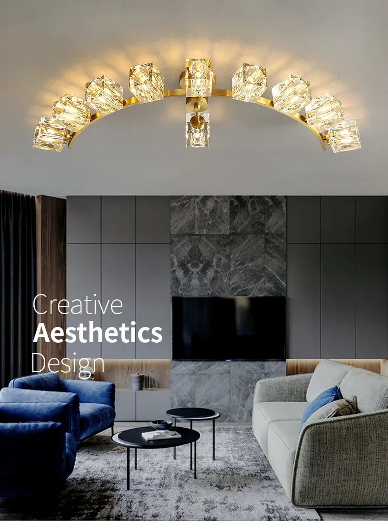 Cube Design Luxury K9 Crystal Modern Golden Copper Ceiling Lamp