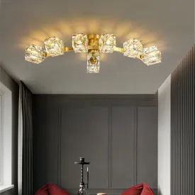 Cube Design Luxury K9 Crystal Modern Golden Copper Ceiling Lamp