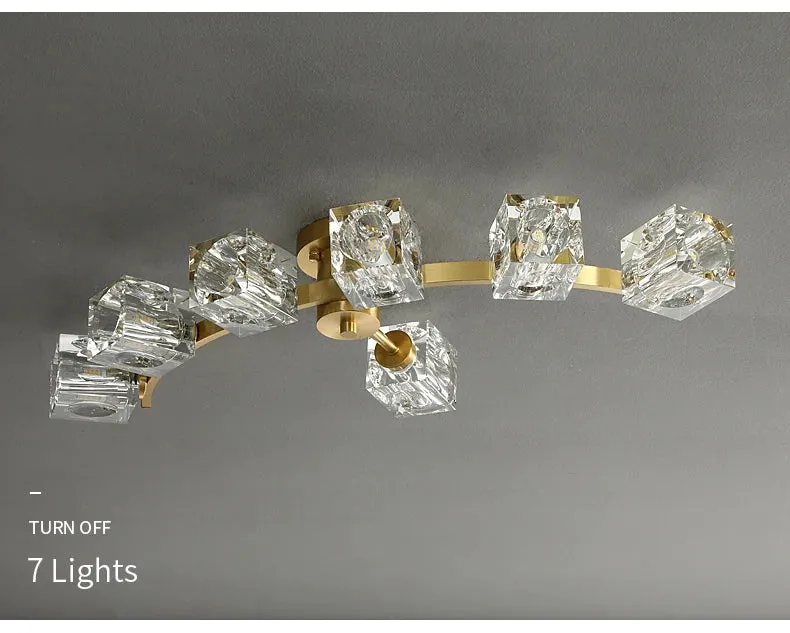Cube Design Luxury K9 Crystal Modern Golden Copper Ceiling Lamp