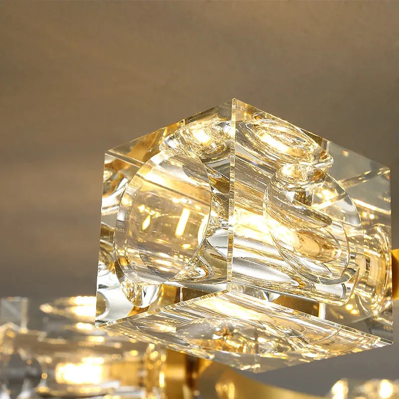 Cube Design Luxury K9 Crystal Modern Golden Copper Ceiling Lamp
