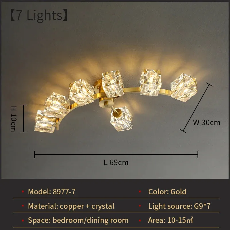 Cube Design Luxury K9 Crystal Modern Golden Copper Ceiling Lamp