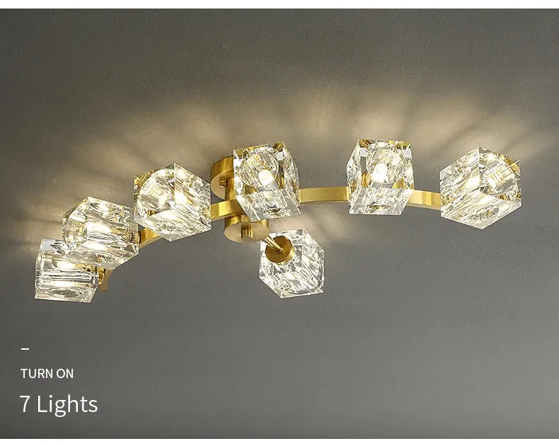 Cube Design Luxury K9 Crystal Modern Golden Copper Ceiling Lamp