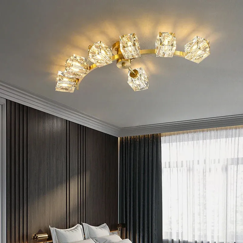 Cube Design Luxury K9 Crystal Modern Golden Copper Ceiling Lamp