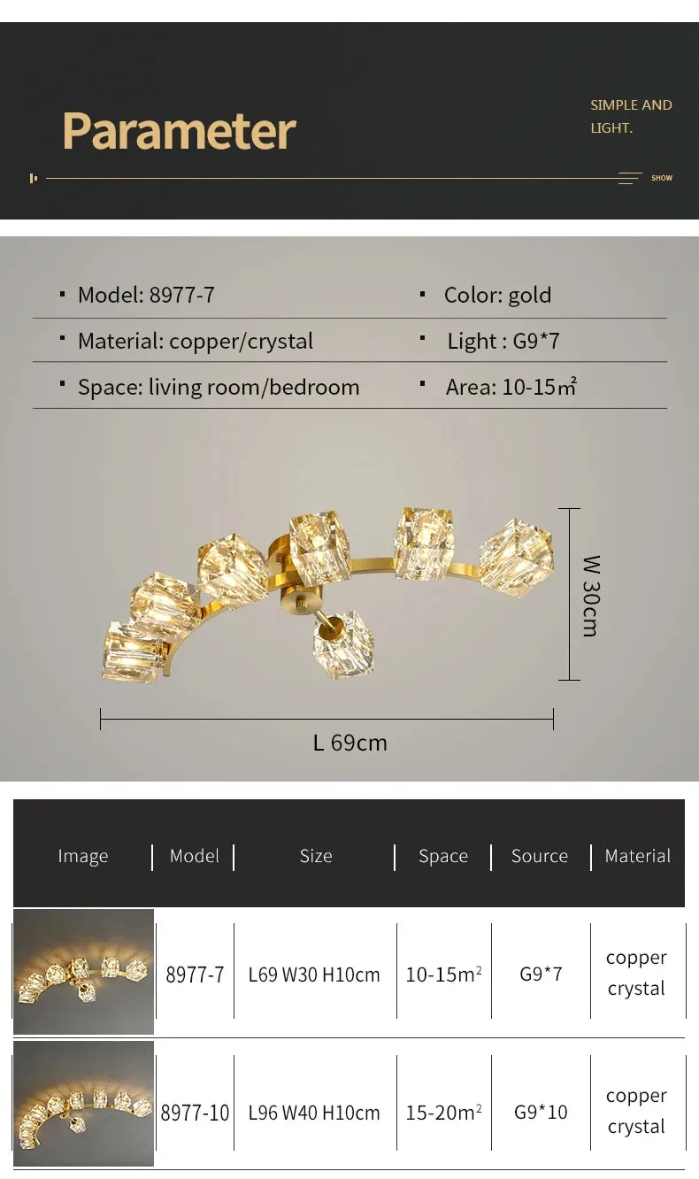 Cube Design Luxury K9 Crystal Modern Golden Copper Ceiling Lamp