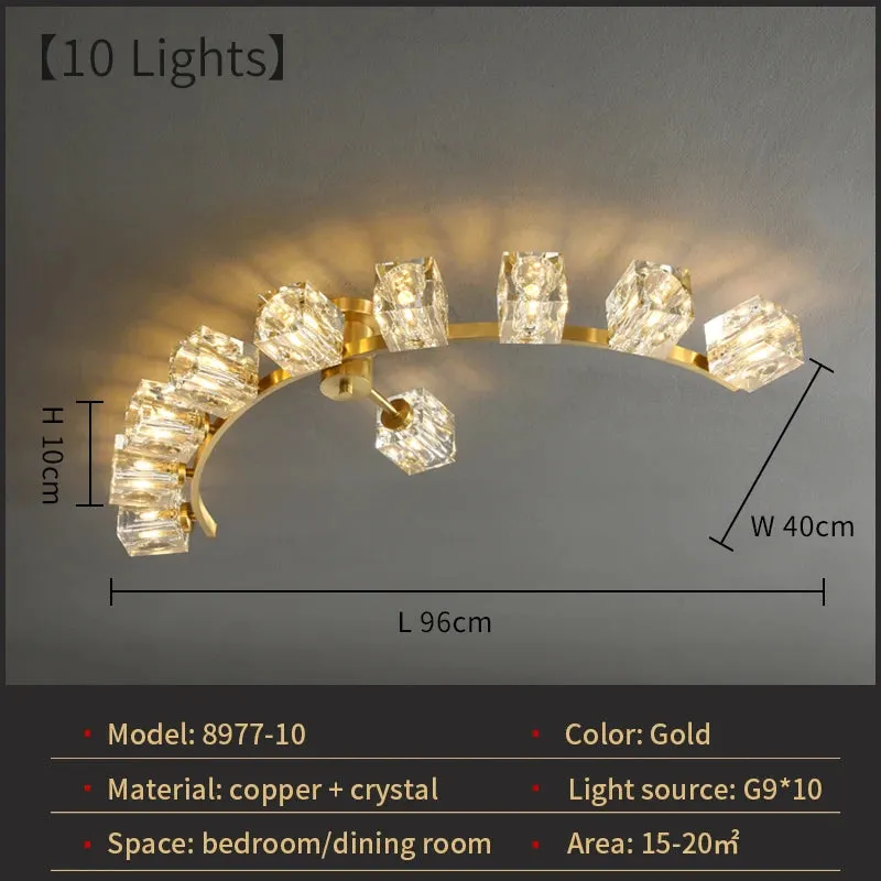 Cube Design Luxury K9 Crystal Modern Golden Copper Ceiling Lamp