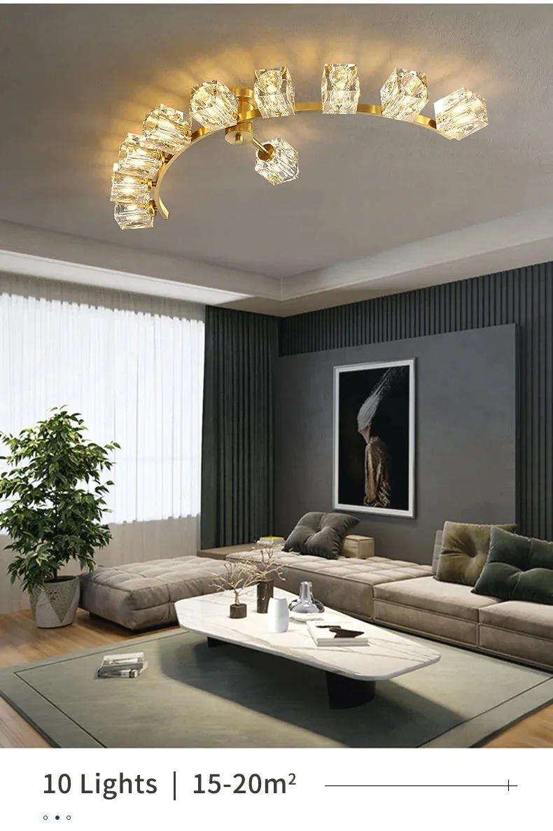 Cube Design Luxury K9 Crystal Modern Golden Copper Ceiling Lamp