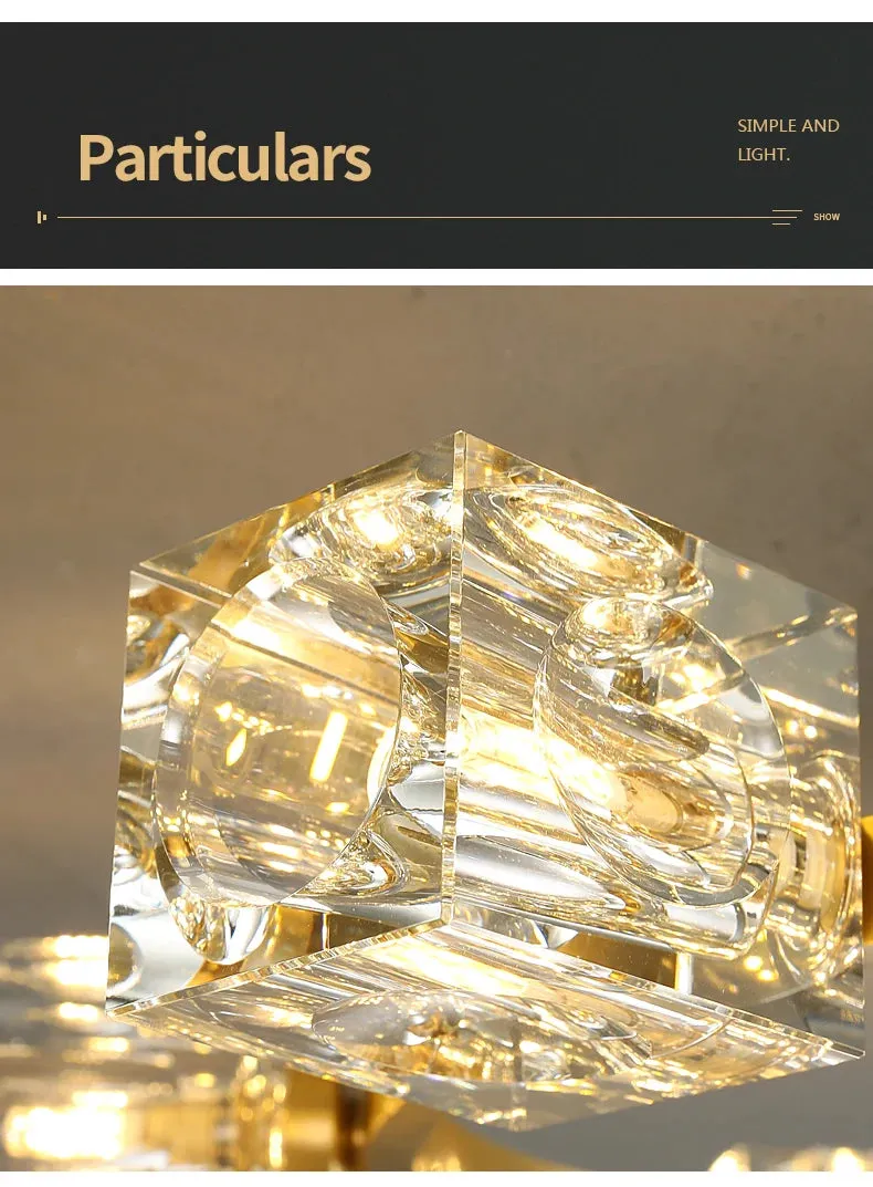 Cube Design Luxury K9 Crystal Modern Golden Copper Ceiling Lamp