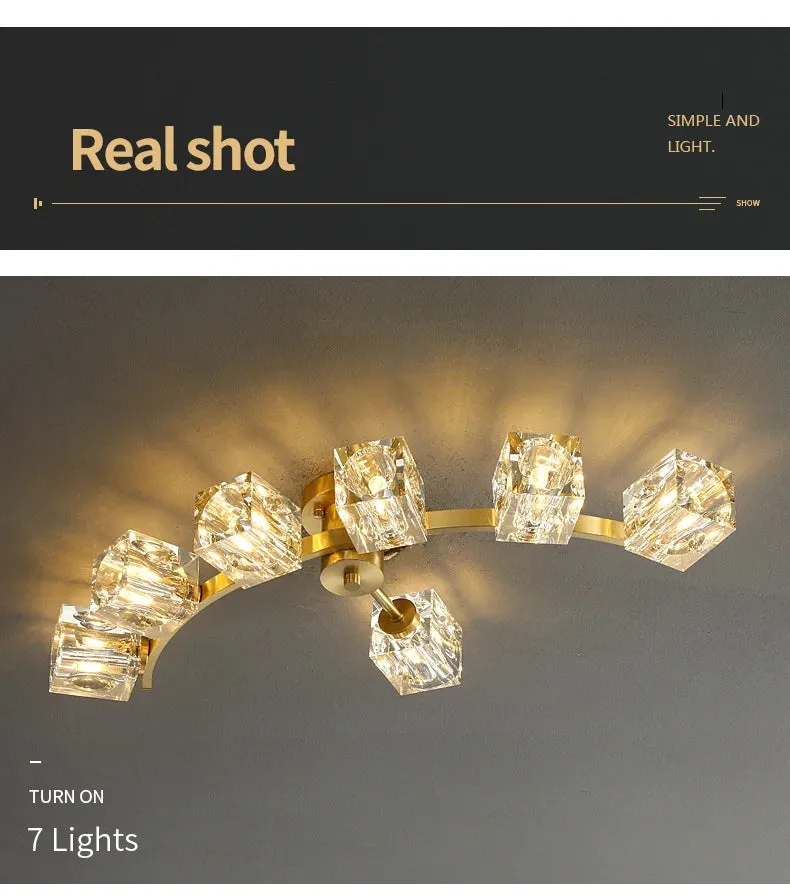 Cube Design Luxury K9 Crystal Modern Golden Copper Ceiling Lamp