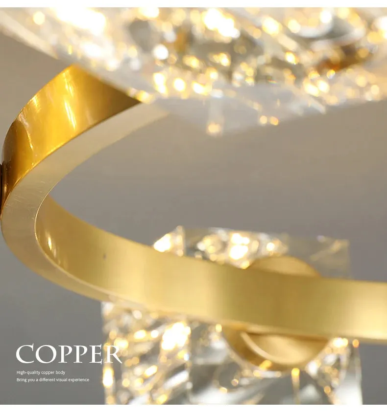 Cube Design Luxury K9 Crystal Modern Golden Copper Ceiling Lamp