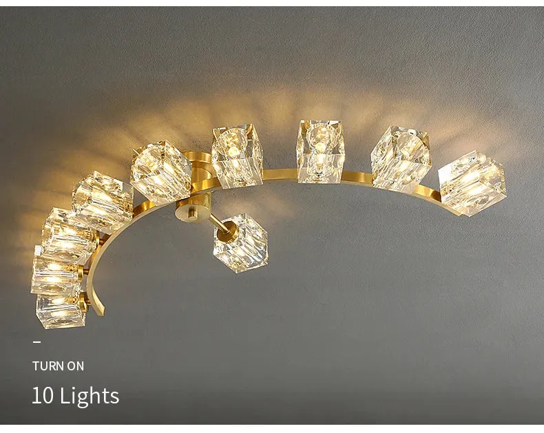 Cube Design Luxury K9 Crystal Modern Golden Copper Ceiling Lamp