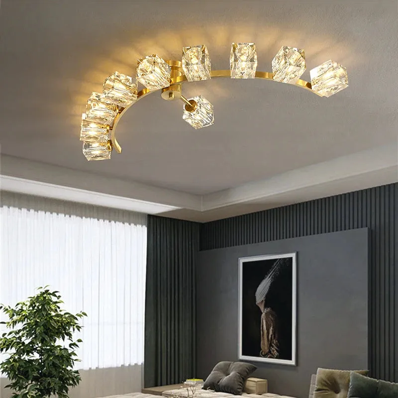 Cube Design Luxury K9 Crystal Modern Golden Copper Ceiling Lamp