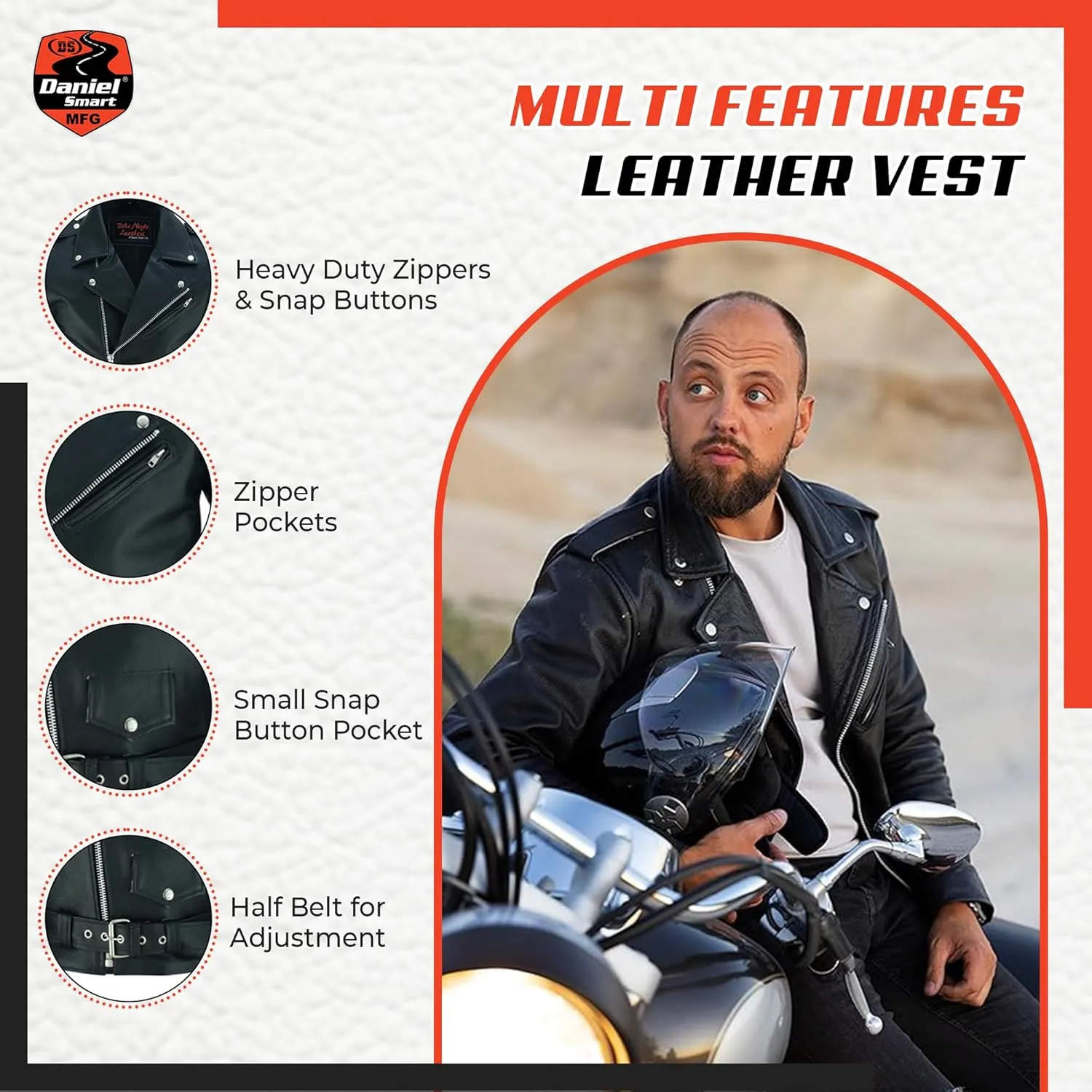 Daniel Smart Men Motorcycle Leather Jacket Black Economy Biker Leather Jacket with Concealment Armory Pocket