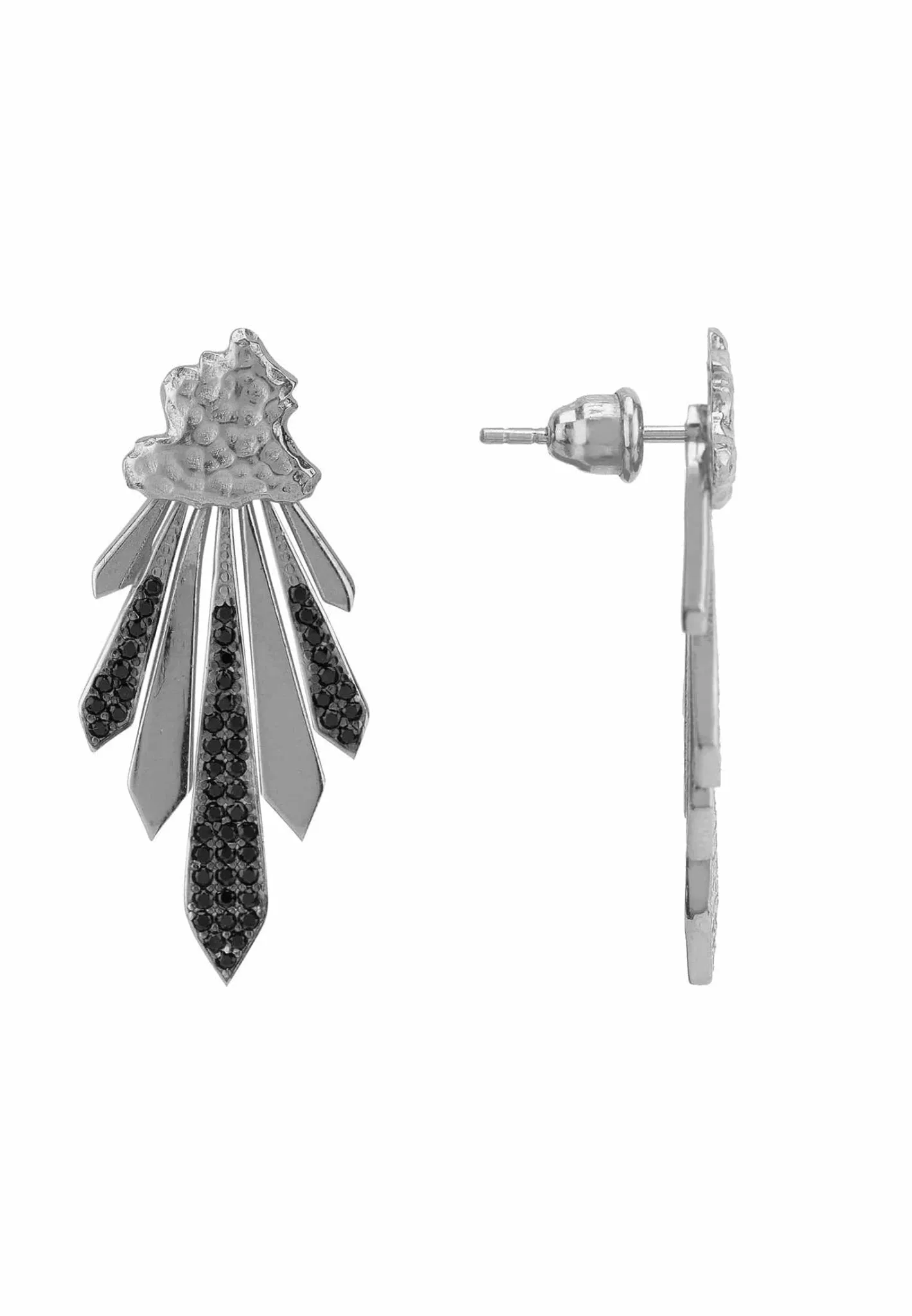 Deco Fan Ear Jacket Black Silver Oxidised