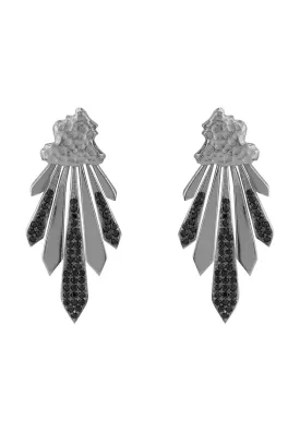 Deco Fan Ear Jacket Black Silver Oxidised