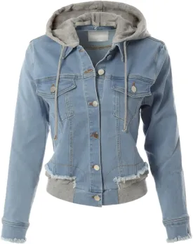 Design by Olivia Women's Classic Casual Hooded Denim Jacket