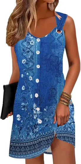 Disamer Summer Dresses for Women 2025 Sundresses Beach Swimsuit Coverups Vacation Sleeveless Button Down Spring Sun Dress