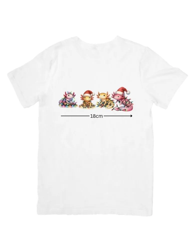 Festive Axolotl DTF Transfers for Christmas - Vibrant, High-Quality Designs for Holiday Apparel