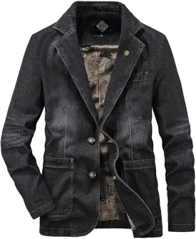 ebossy Men's Classic 2-Button Blazer Notched Lapel Distressed Denim Jakcet Sport Coat