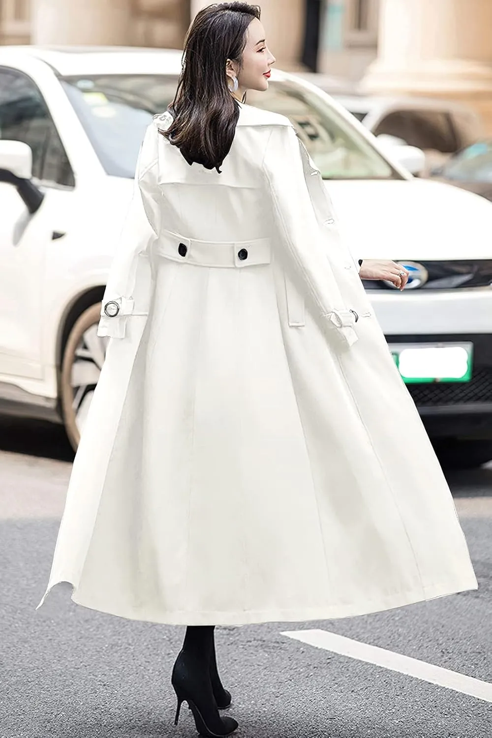ebossy Women's Double Breasted Duster Trench Coat Slim Full Length Maxi Long Overcoat