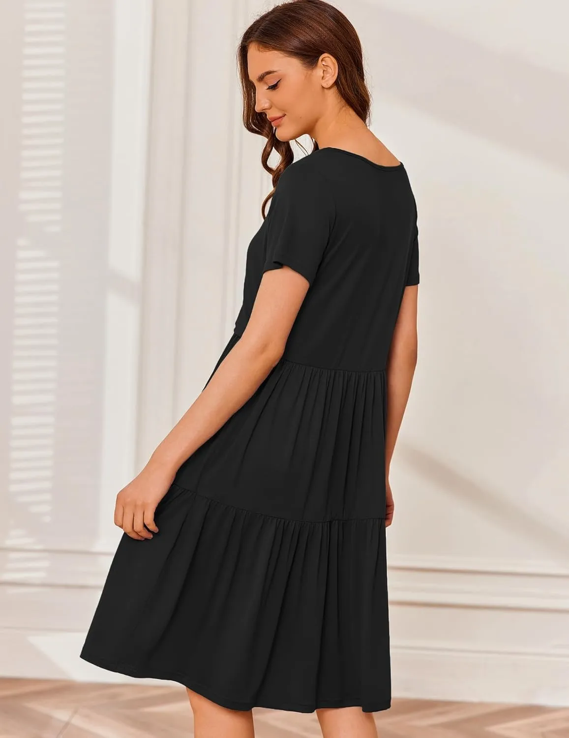 Ekouaer Nursing Dress Summer Short Sleeve Breastfeeding Casual Knee Length Maternity Dresses S-XXL