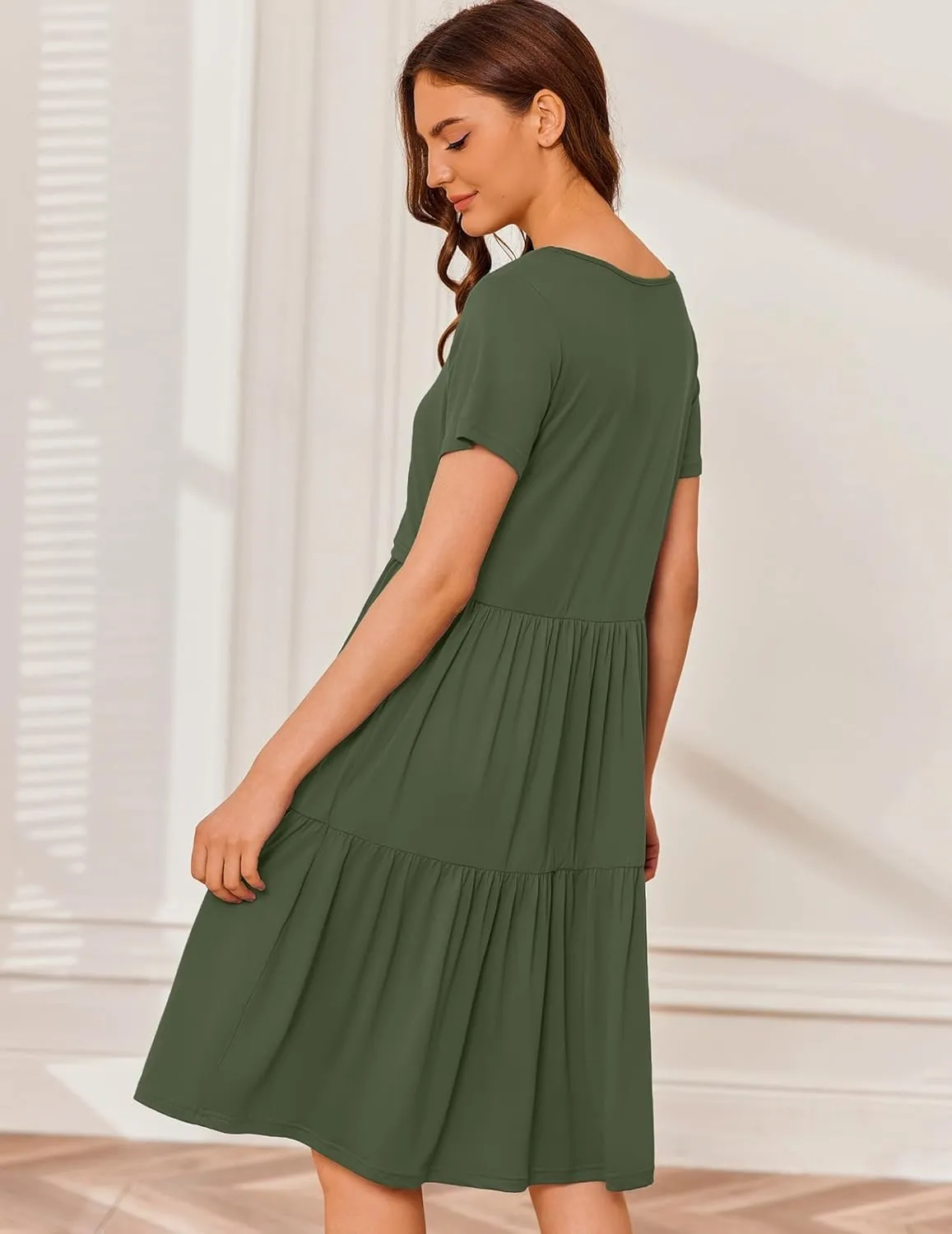 Ekouaer Nursing Dress Summer Short Sleeve Breastfeeding Casual Knee Length Maternity Dresses S-XXL