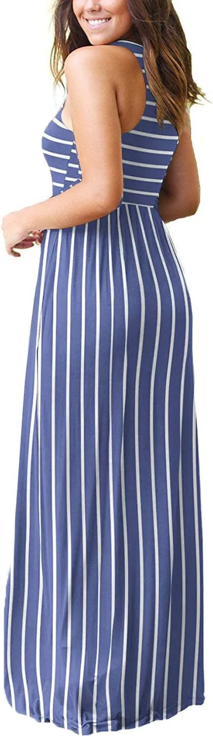 EUOVMY Women's Sleeveless Dress Casual Plain Loose Summer Vacation Long Maxi Dresses with Pockets