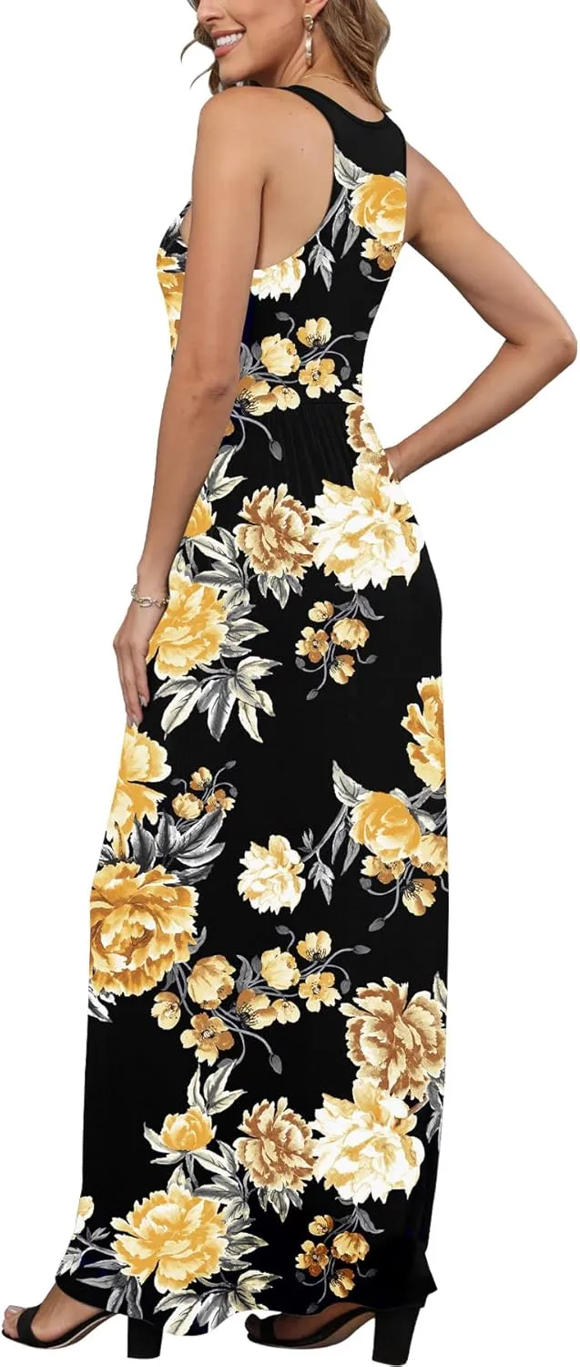 EUOVMY Women's Sleeveless Dress Casual Plain Loose Summer Vacation Long Maxi Dresses with Pockets