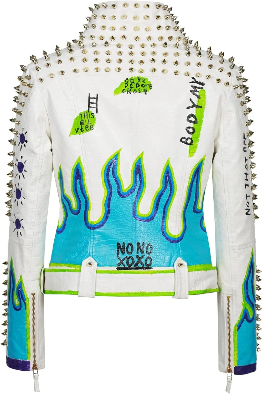 Fashion SX Women's Punk Floral Embroidered short Faux Leather Jacket Hand-painted Moto PU Coat