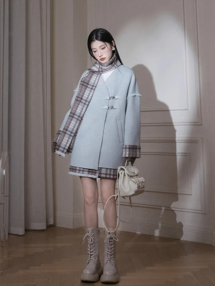 Fur edge plaid jacket   skirt【s0000005806】