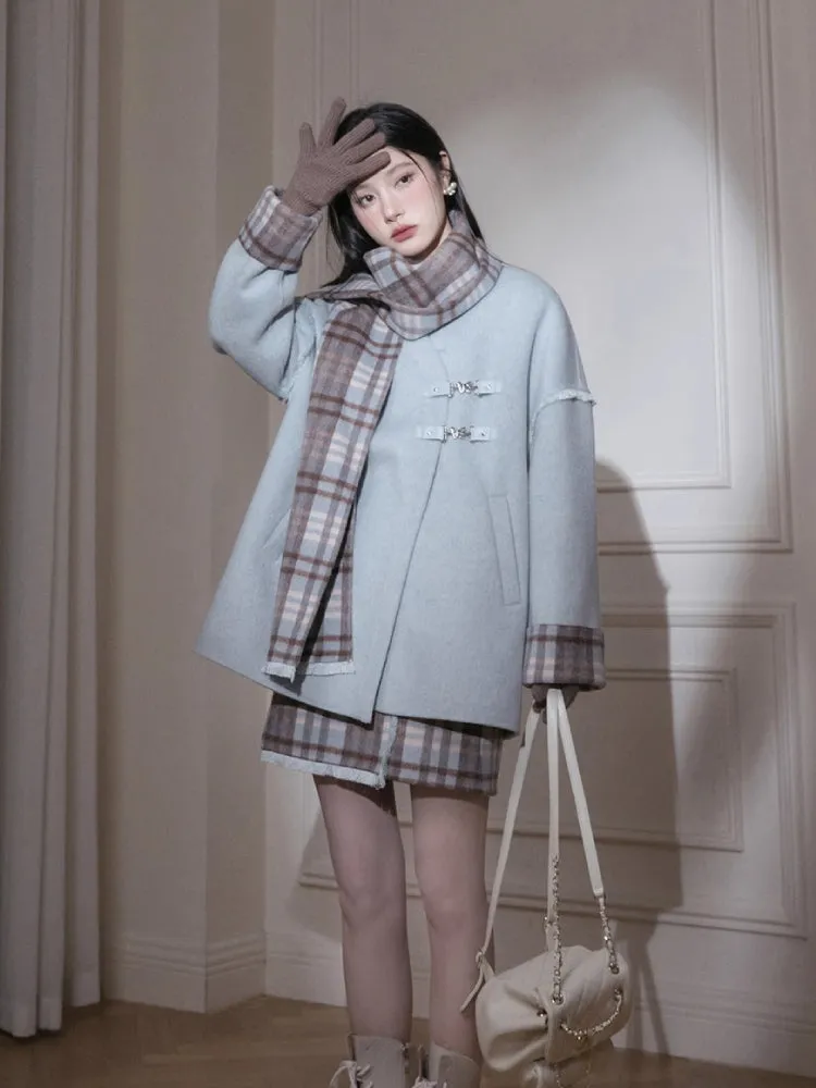 Fur edge plaid jacket   skirt【s0000005806】
