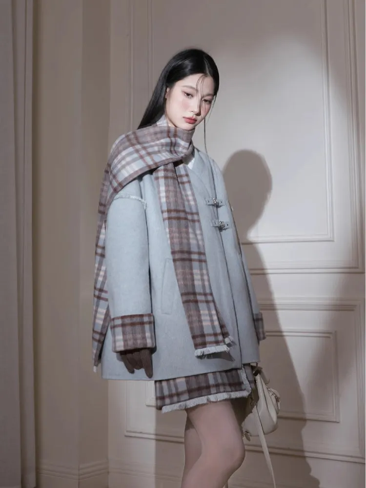Fur edge plaid jacket   skirt【s0000005806】