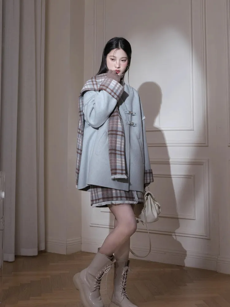 Fur edge plaid jacket   skirt【s0000005806】