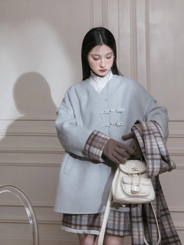 Fur edge plaid jacket   skirt【s0000005806】