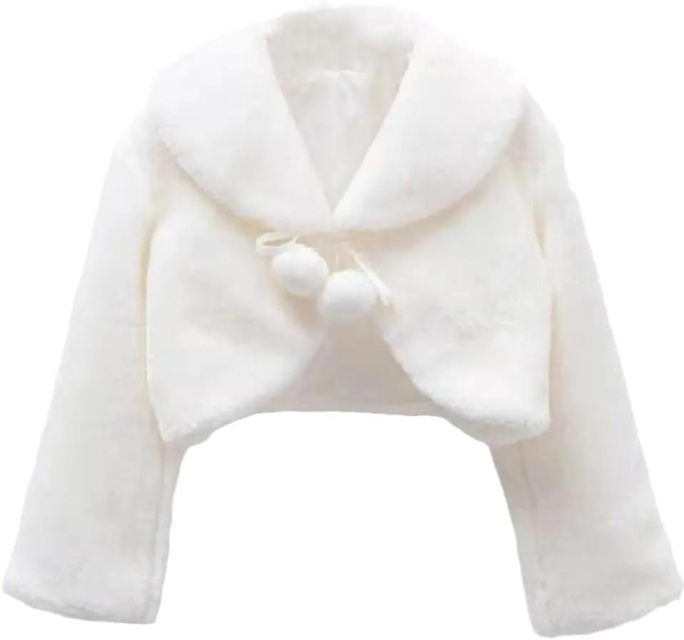 Girls Faux Fur Bolero White Fur Coat Jacket Princess Shawl Shrug Bridesmaid Tippet Cape Cardigan for Wedding Party
