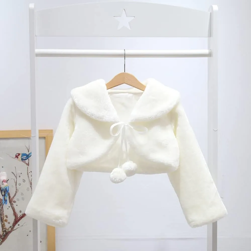 Girls Faux Fur Bolero White Fur Coat Jacket Princess Shawl Shrug Bridesmaid Tippet Cape Cardigan for Wedding Party