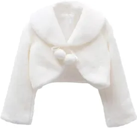 Girls Faux Fur Bolero White Fur Coat Jacket Princess Shawl Shrug Bridesmaid Tippet Cape Cardigan for Wedding Party