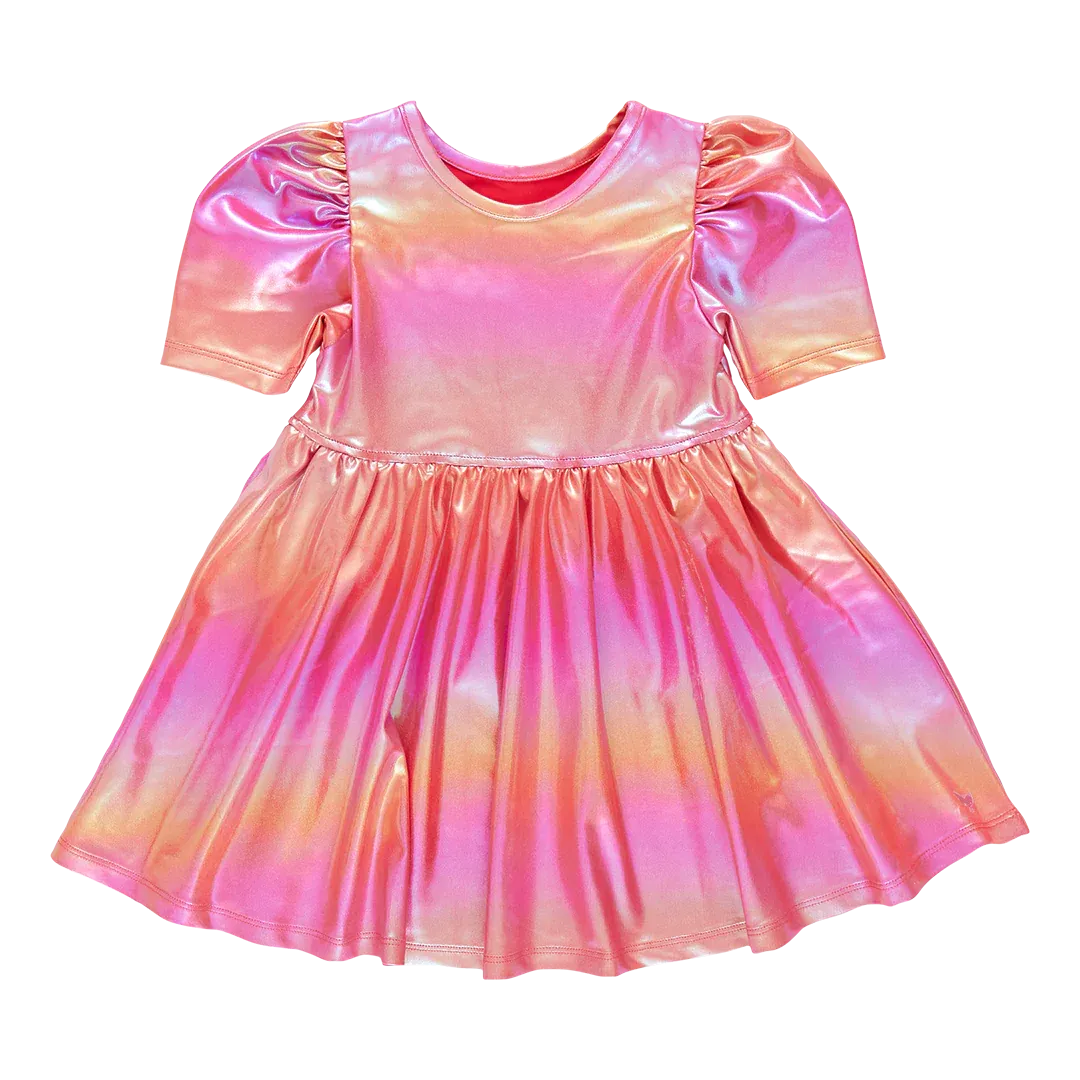 Girls Lame Laurie Dress - Rainbow Pink Lame