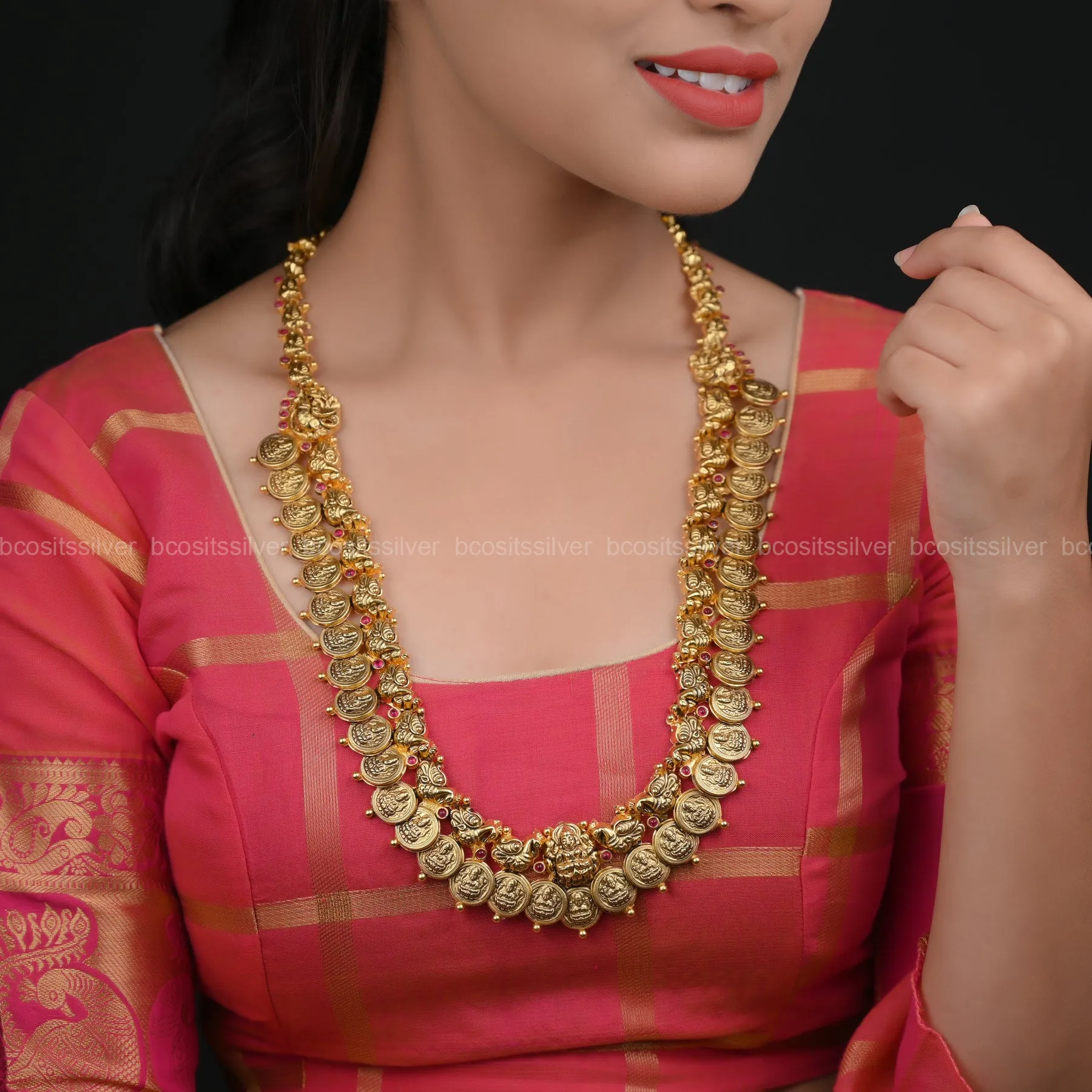 Gold Plated Ma Lakshmi Devi Bridal Coin Haram - 6216