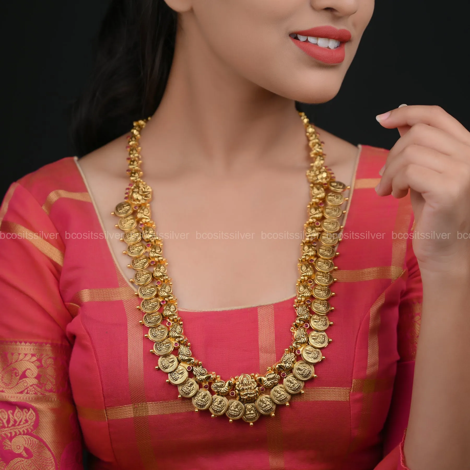 Gold Plated Ma Lakshmi Devi Bridal Coin Haram - 6216