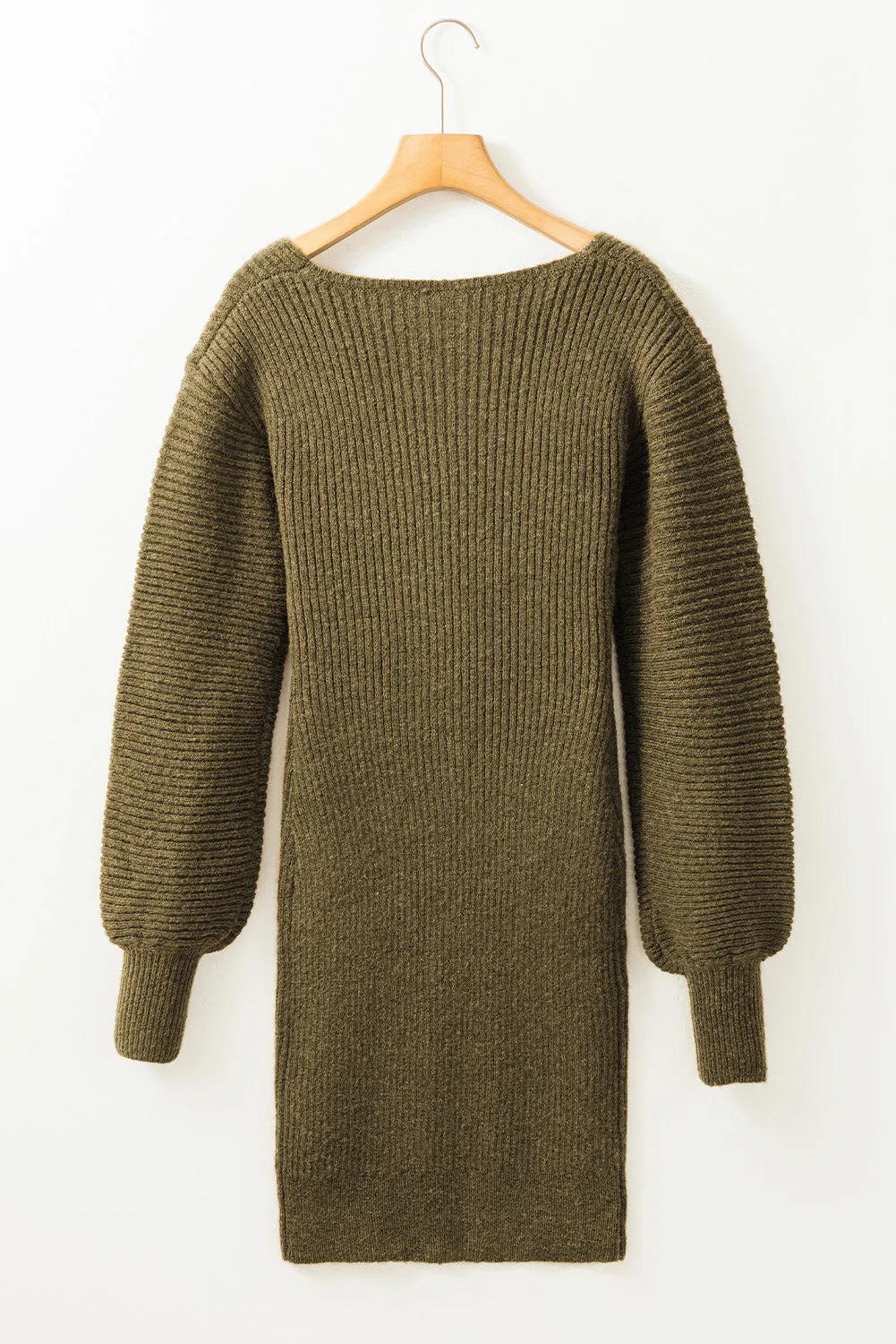 Gray V Neck Bodycon Sweater Dress