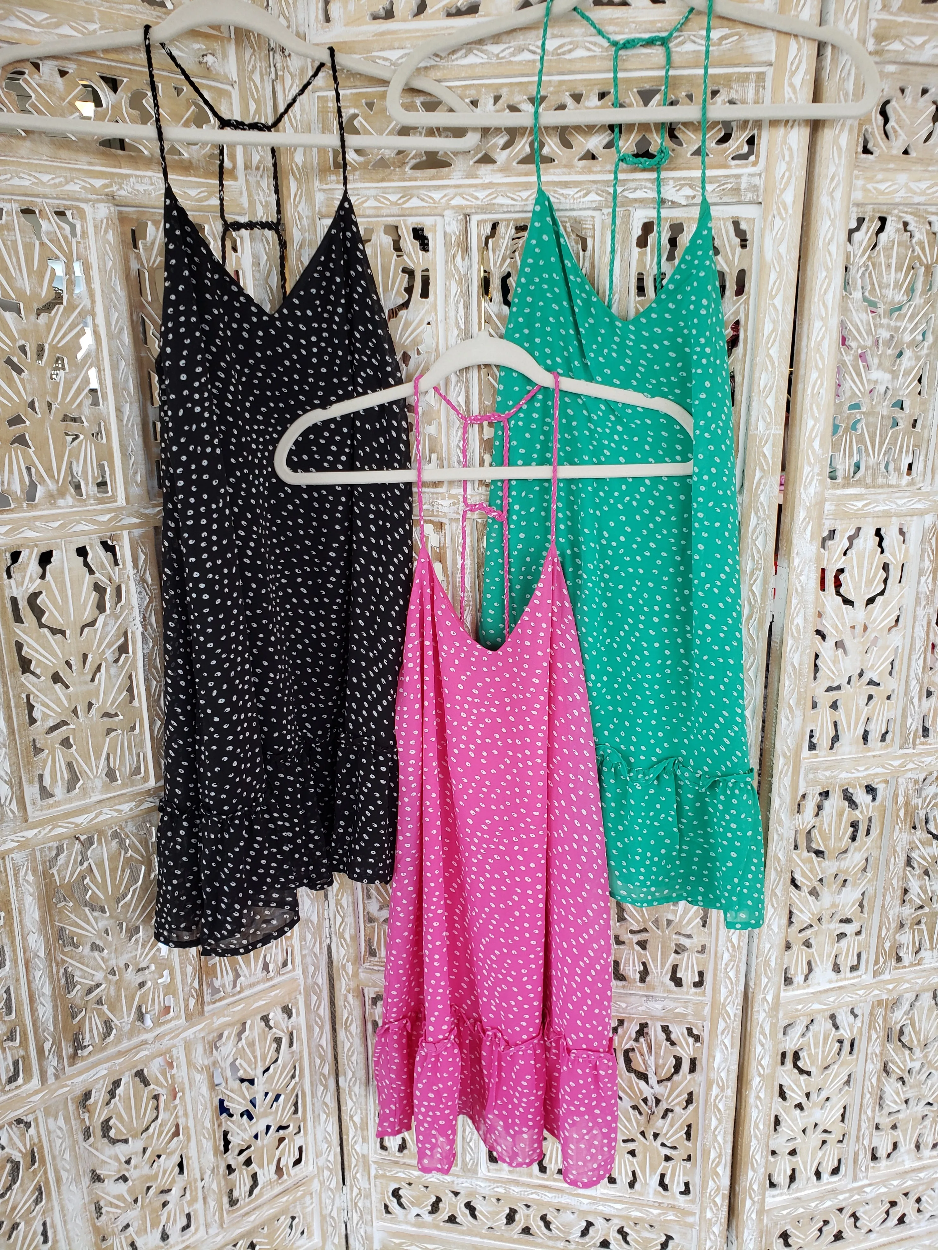 Green Spotted Ruffle Mini Dress