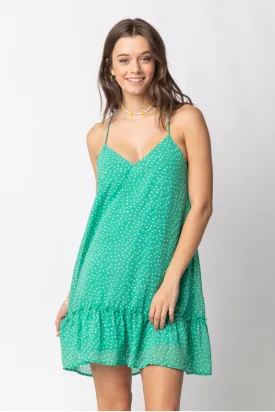 Green Spotted Ruffle Mini Dress